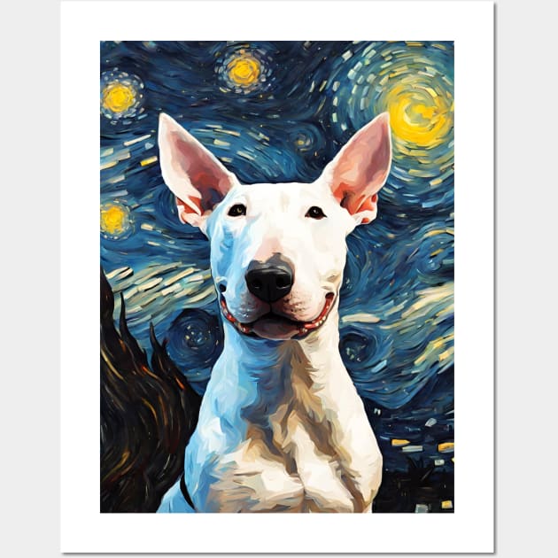 Cute Adorable Bull Terrier Dog Breed Painting in a Van Gogh Starry Night Art Style Wall Art by Art-Jiyuu